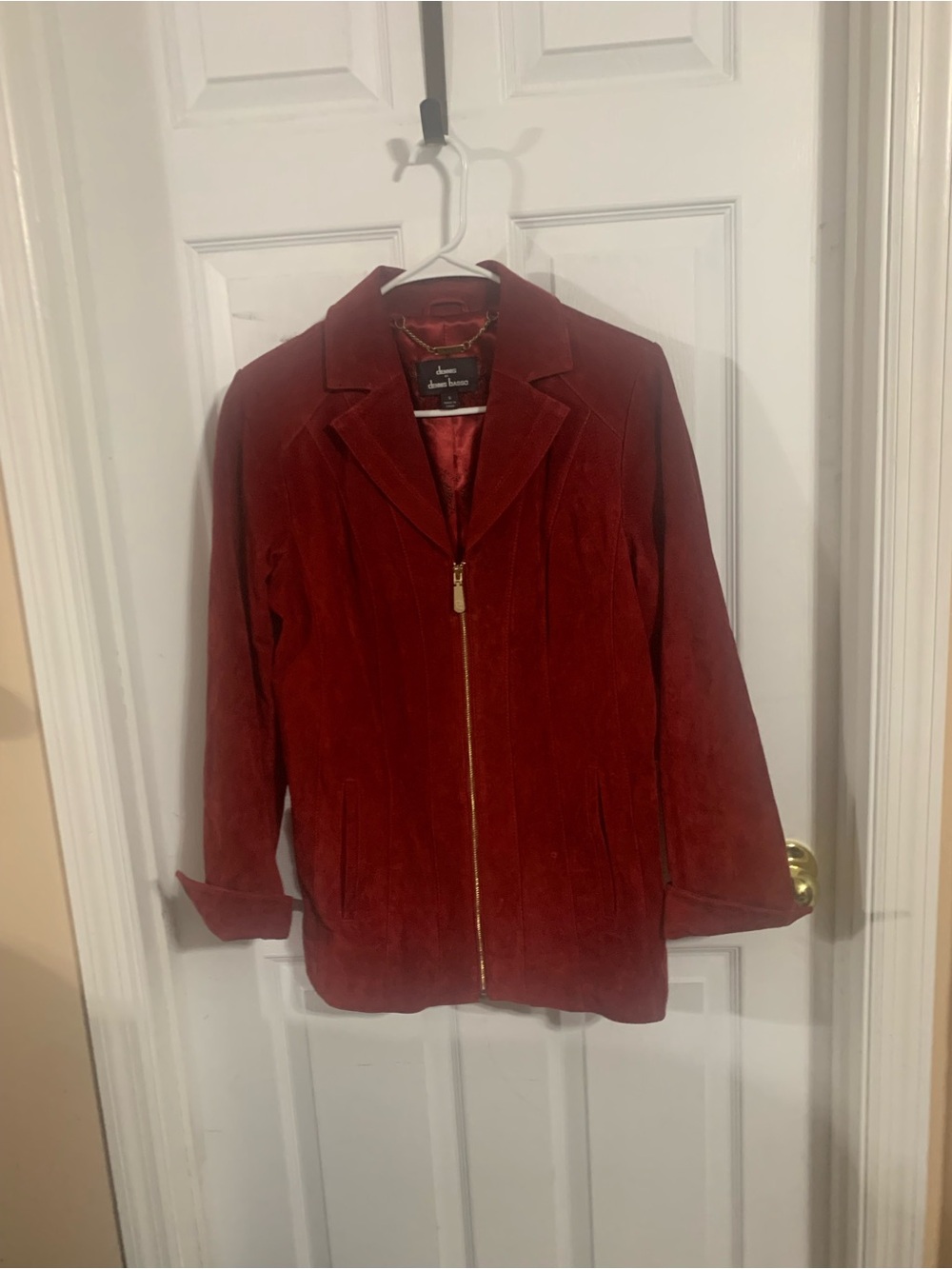 Dennis Basso Women's Red Suede Zip-Front Jacket - Unknown Brand
